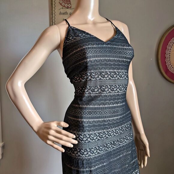 Vintage 90s Reggio Black Lace Gown Slip Dress Floral Whimsigoth Siren Size 6 - Picture 5 of 11